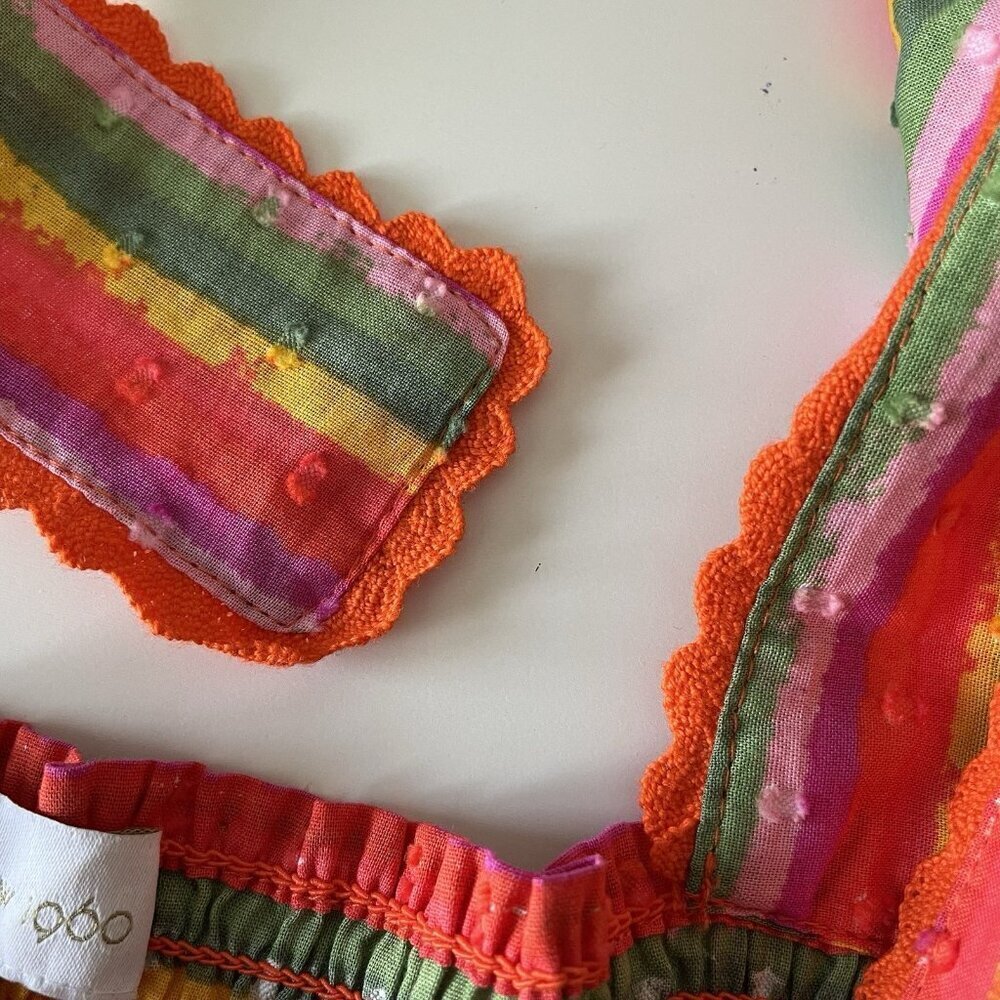 House Of Harlow 1960 Revolve Tropical Fruit Colorful Smocked Tiered Maxi Dress L - Picture 12 of 13